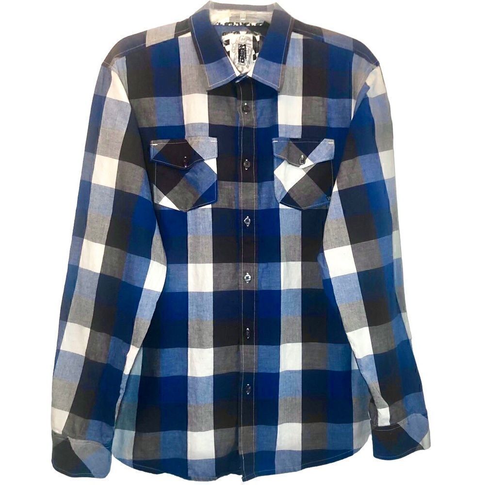 Ocean Current Buffalo Plaid Shirt in White/Blue/Black Men’s L